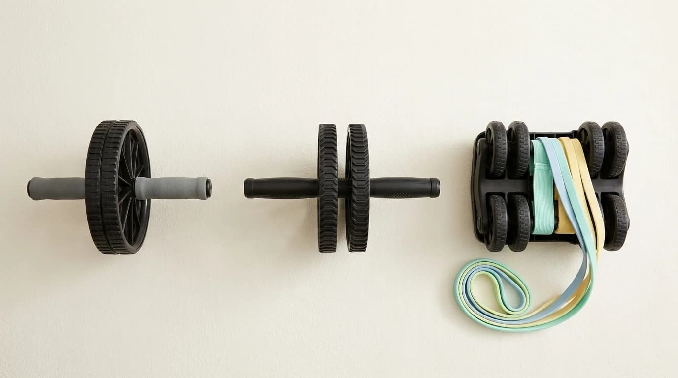Três rodas abdominais (simples, dupla e com retorno automático) para treino de core em casa