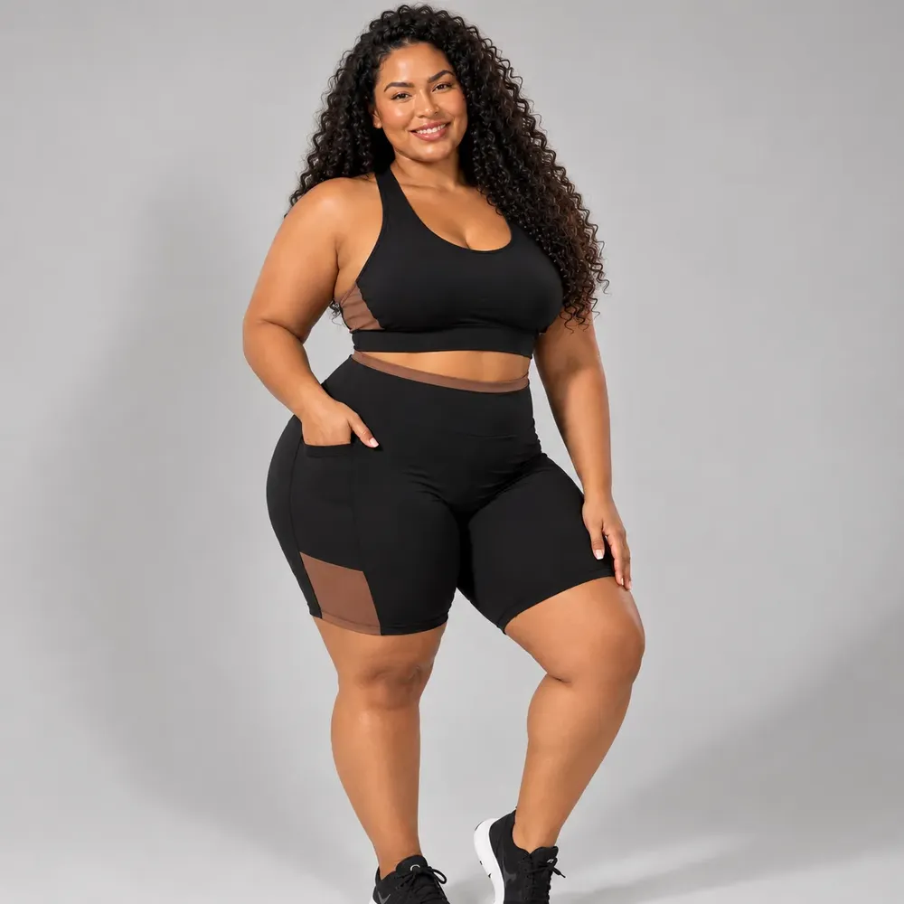 Conjunto Plus Size Academia Top e Bermuda Star Fit