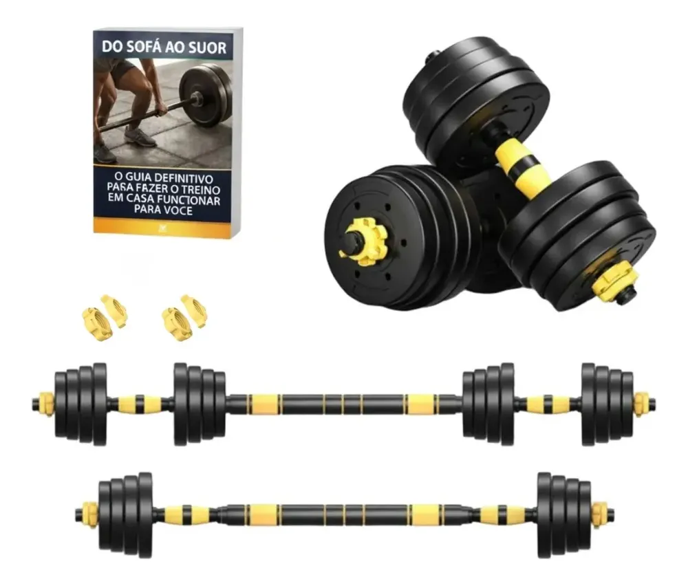 Kit Halteres 3 em 1 Ahead Sports até 40 kg com Barras e Anilhas