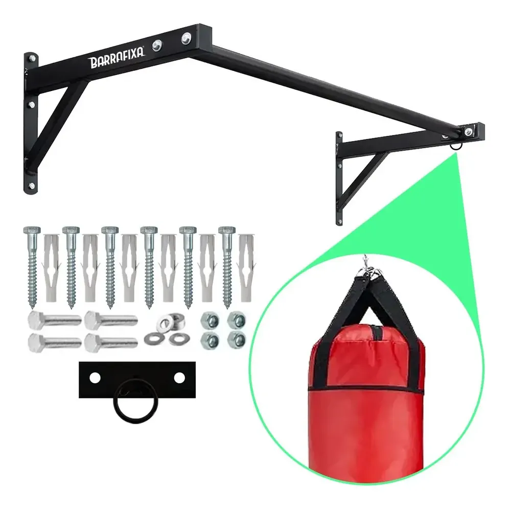 Barra Fixa de Parede Mista 50cm para Musculação e Crossfit com Suporte de Saco