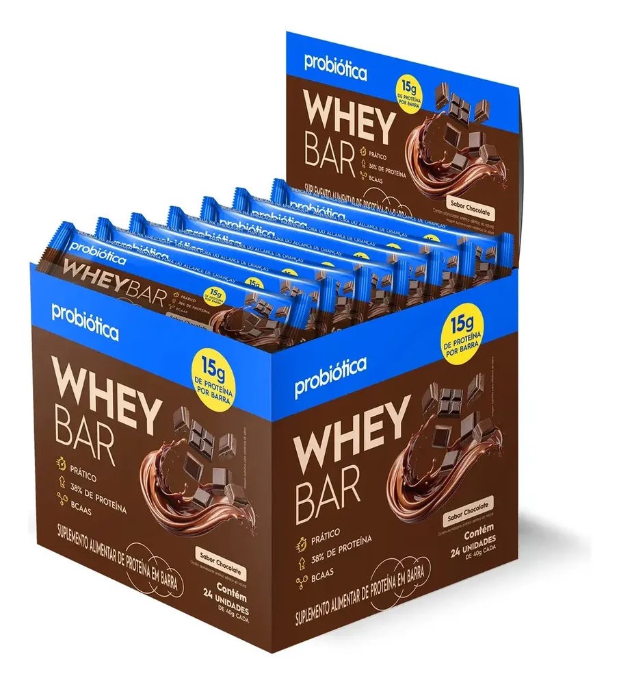 Whey Bar Probiótica Chocolate — Barra de Proteína Display 24 Unidades — review e melhor preço | gymcerto