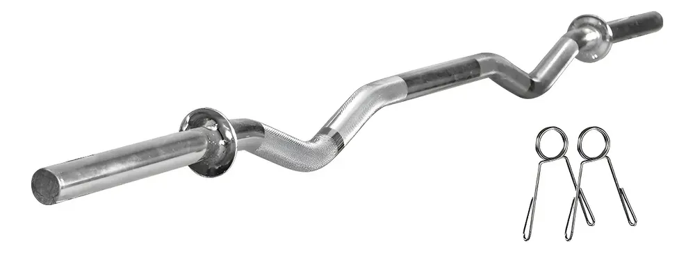 Barra W Maciça MegaGym 1,20 m Cromada 25 mm com Presilhas