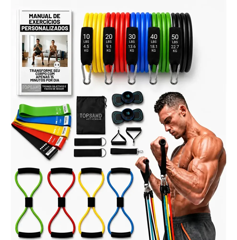 Kit 20 Itens Elásticos Extensores e Mini Bands Topsand