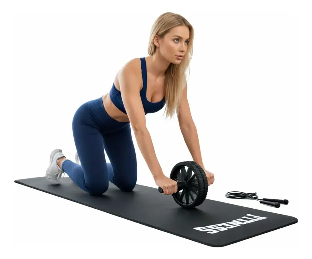 Kit Corda de Pular + Colchonete + Roda Abdominal L&L Fitness