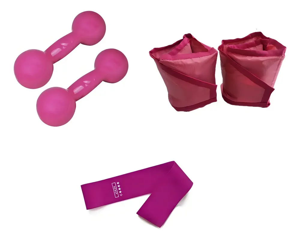 Kit Par de Halteres 2kg + Par de Caneleiras 2kg + Elástico Evolution Sports
