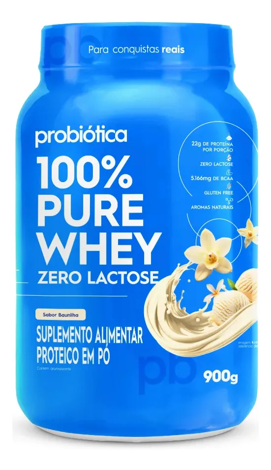 100% Pure Whey Zero Lactose Probiótica 900g Baunilha