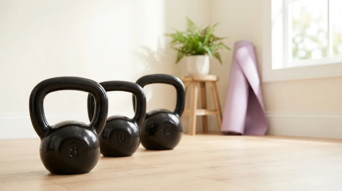 Kettlebells emborrachados de vários pesos para treino em casa